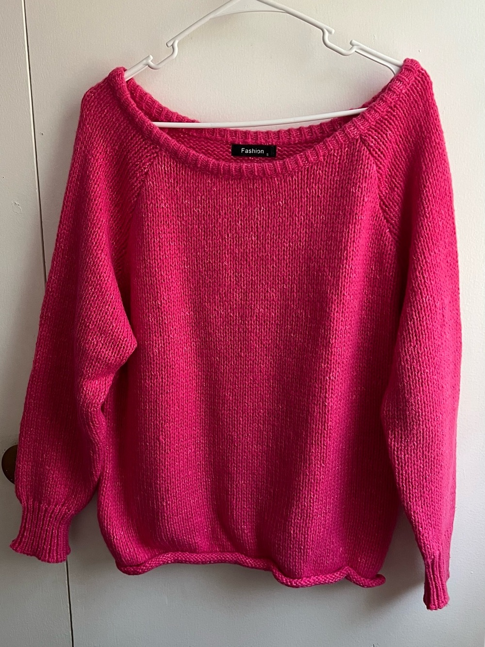 Off-the-Shoulder Women's Sweater in Hot Pink